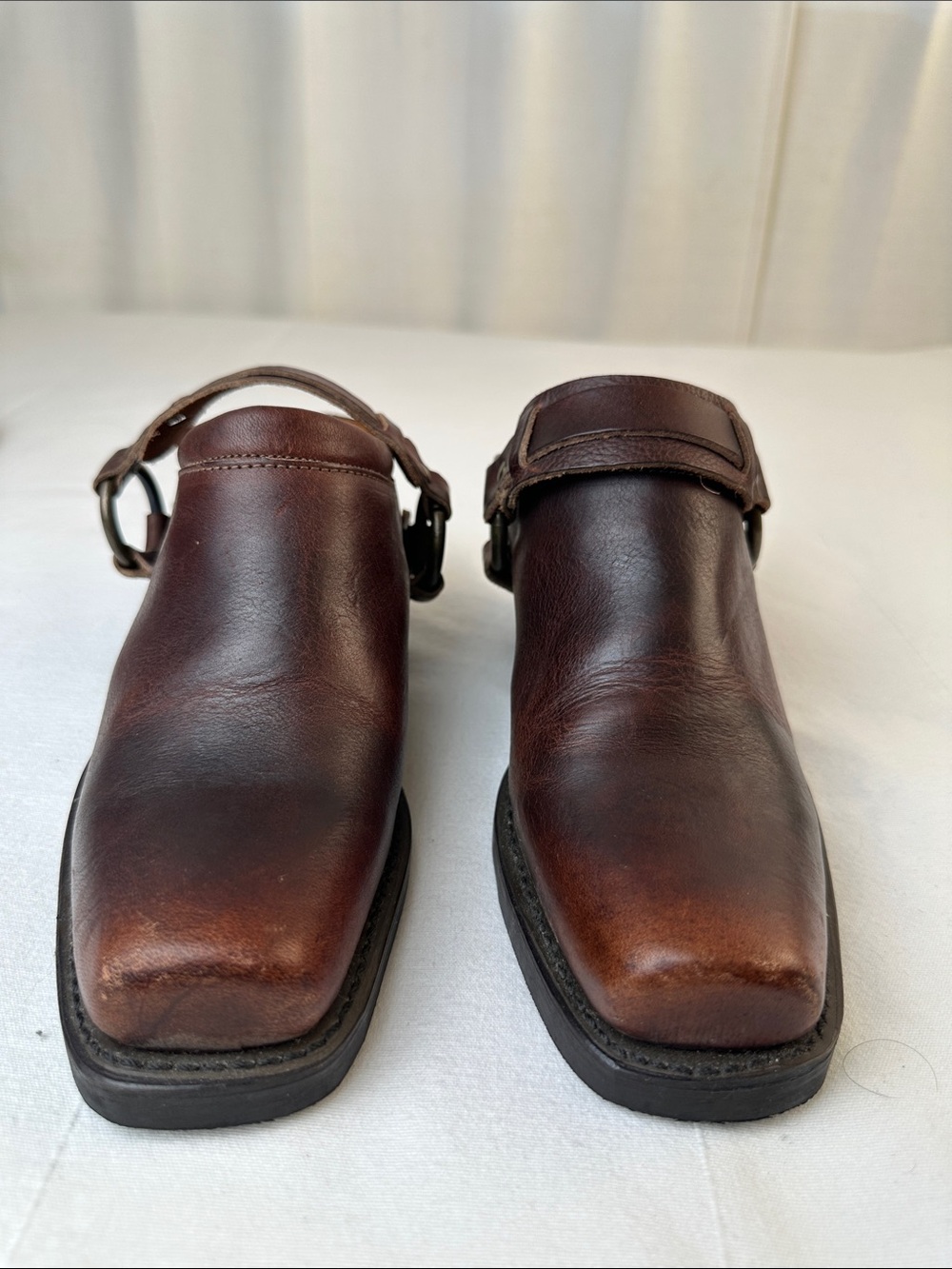 Frye Dark Brown Leather Slip-On Mules with Buckle